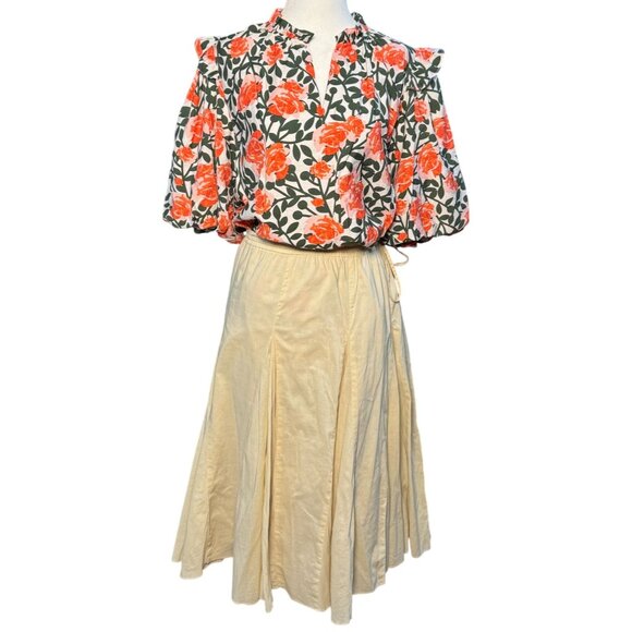 Banana Republic Womens Size M Beige Cotton Midi Skirt A-Line Pleated Boho Chic - Picture 2 of 7